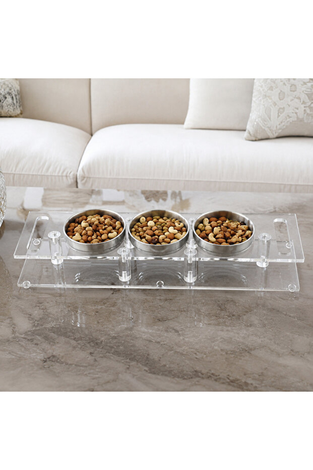 صينية مكسرات ثلالثية ايكرلك مستطيل كبير - 1