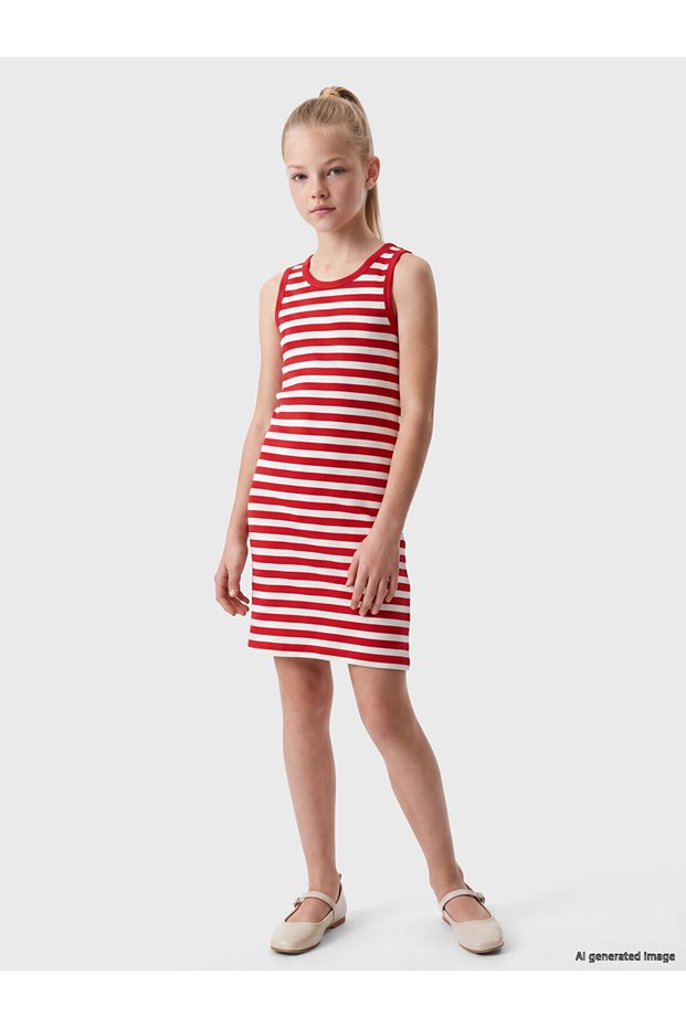 Lcw Kids Red Striped Ribbed Girls' Dress