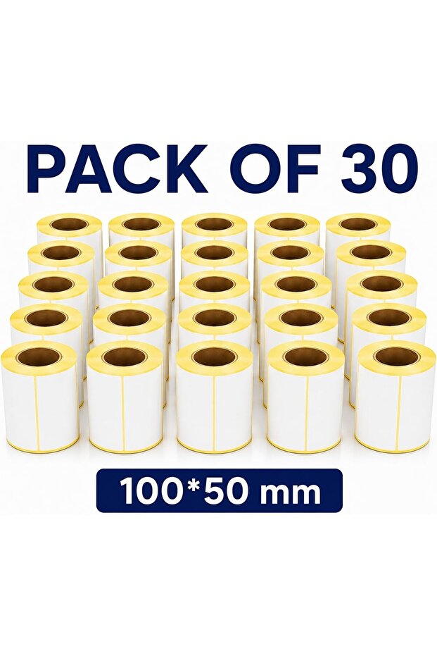 Pack of 30 rolls, thermal barcode labels, size 100mm x 50mm, inner diameter 40mm, 1000 labels per roll