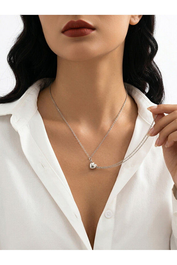 Set of 2 - Magnetic Heart Pendant Necklace