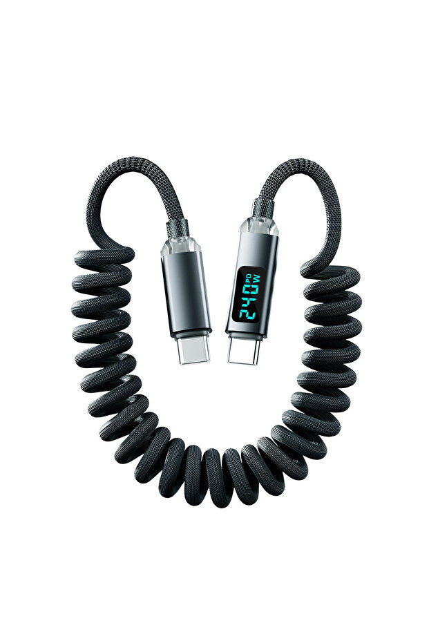 Black 240W Spring Stretching Type C to Type C Cable PD Fast Charging Charger PD to USB C Display Cab