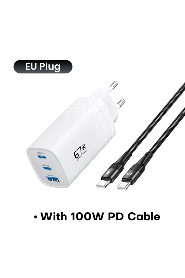 EU Plug With Cable 67W GaN Charger USB Type C Fast Charging Quick Charge 3.0 PD3.0 Phone Chager for
