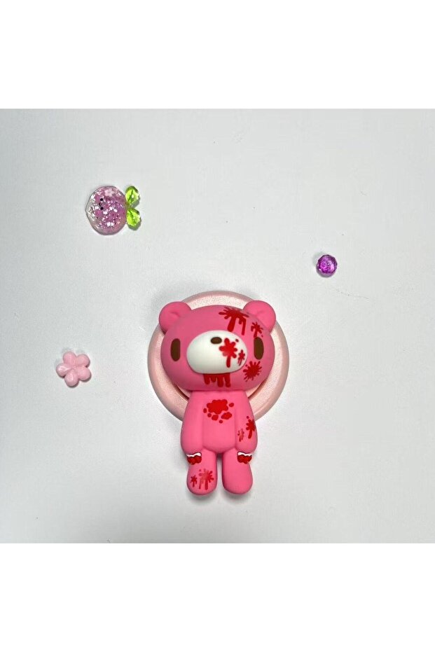 Pink 2 Cute Bear Magnetic Phone Stand, Kawaii Gothic Holder, Foldable Anti-slip Desktop Bracket, Wit