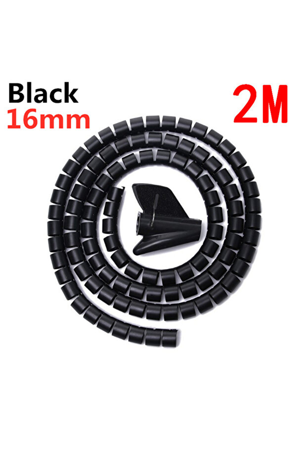 16mmx2m Black 2M/1M Flexible Spiral Cable Wire Protector Cable Organizer Computer Cord Protective Tu