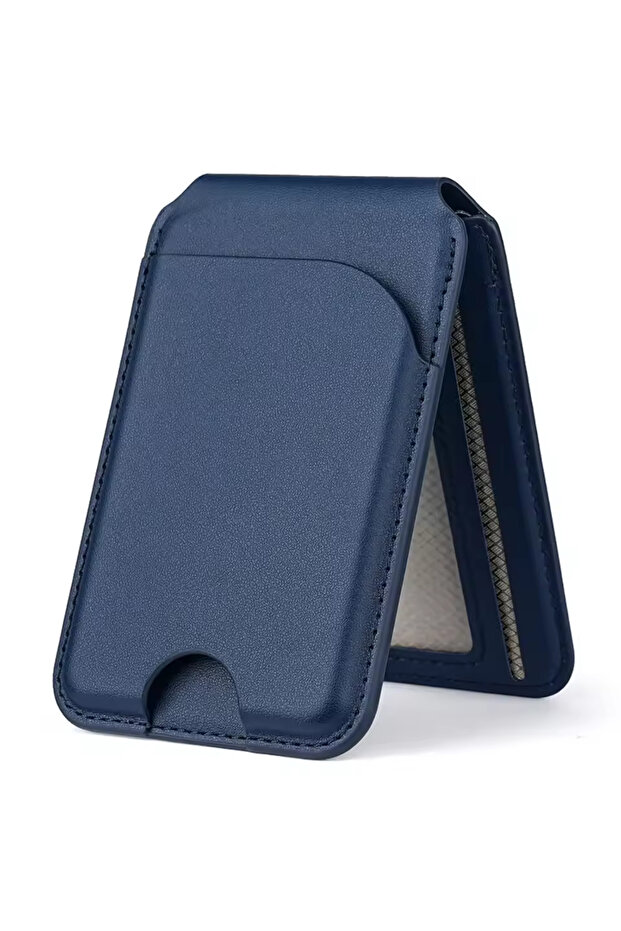 blue Magnetic Wallet for Mag-Safe with Adjustable Stand, Card Holder, RFID Blocking,Upgraded Leather