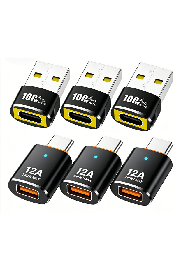 مجموعة متنوعة من 6 قطع محولات USB إلى Type C OTG، محول من USB C أنثى إلى USB A ذكر، شحن سريع 100 واط، USB 2.0