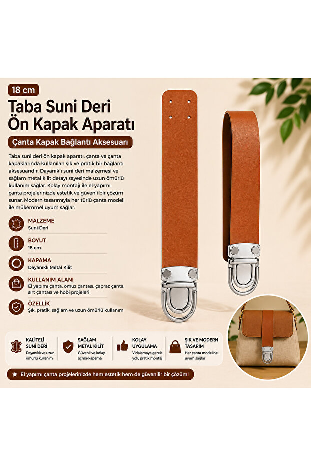 18 cm tan faux leather silver locking front flap apparatus
