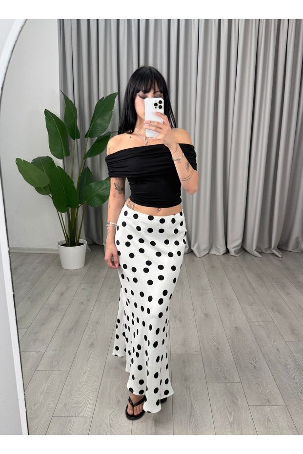 Zena Polka Dot Satin Skirt