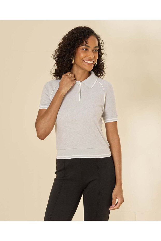 Women Grey Mel Polo Knit Pullover