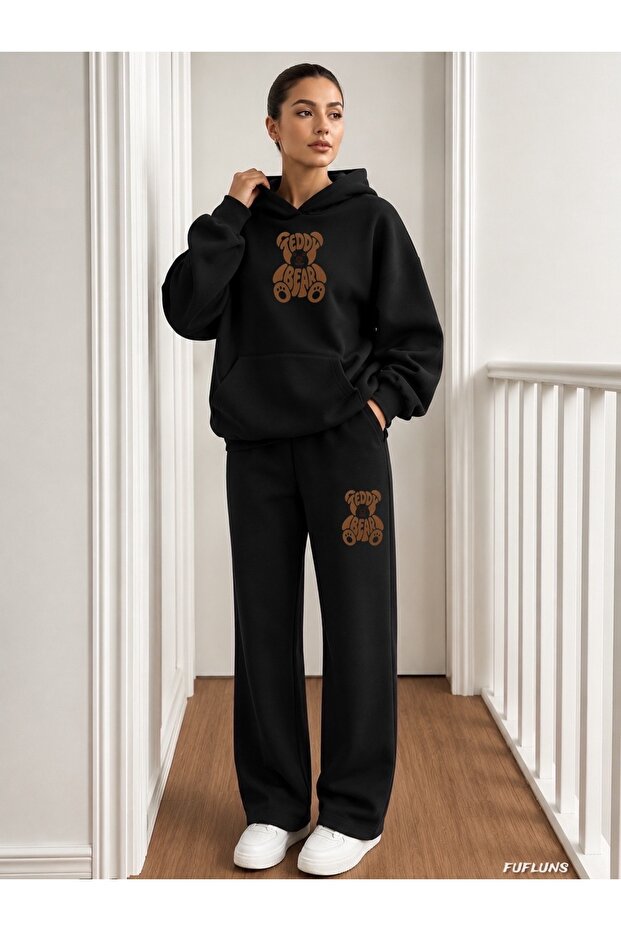 Bear Printed Men's Hooded Tracksuit Set