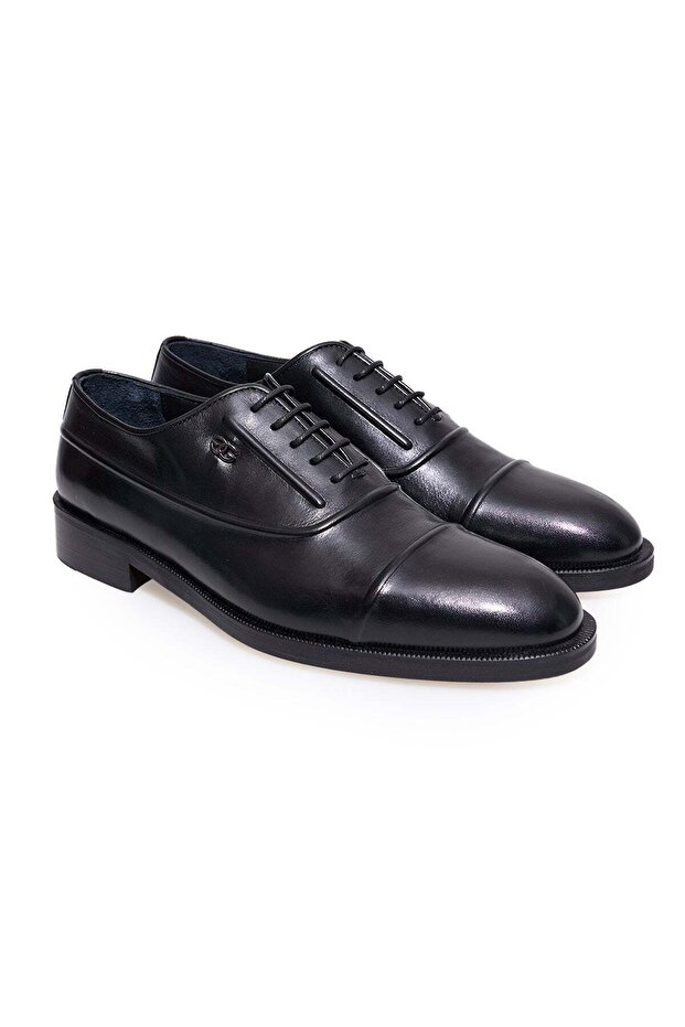 Black Color Lace-Up Genuine Leather Men's Shoes
