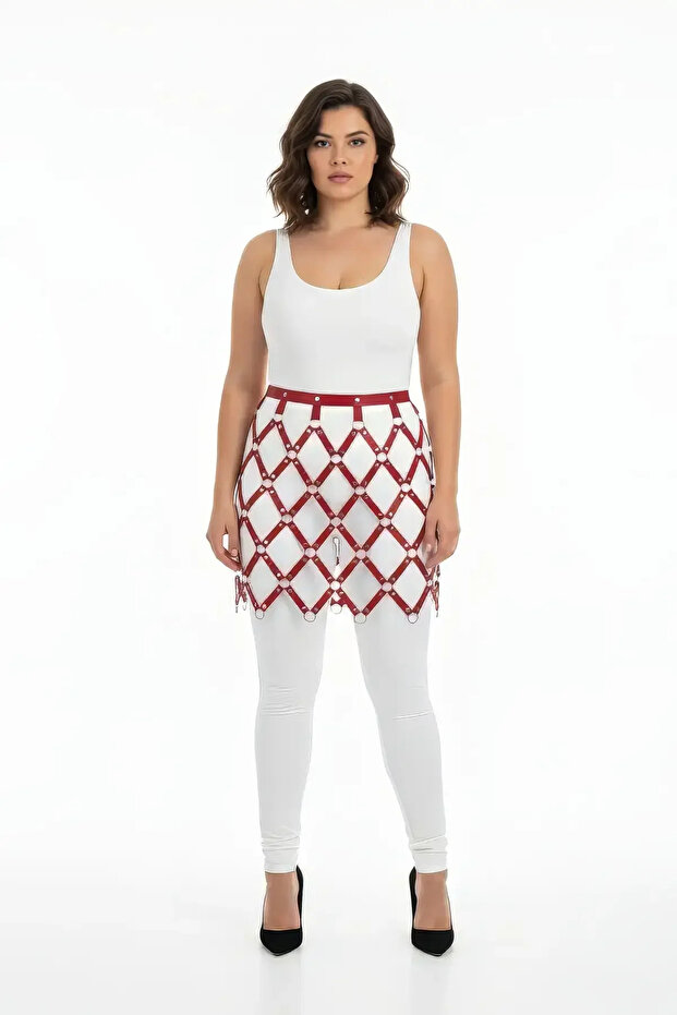 Plus Size Burgundy Faux Leather Skirt Harness with Ring Detail