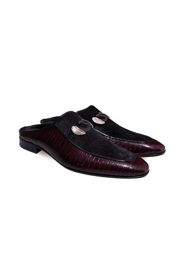 Burgundy Color Laceless Genuine Leather Men's Half Shoes