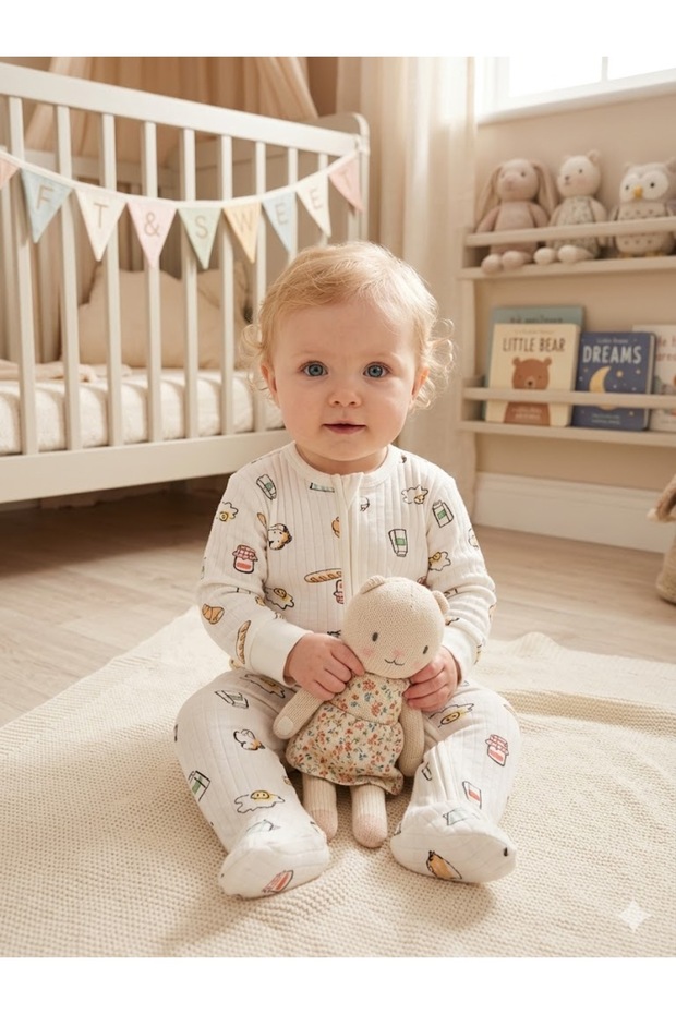 Breakfast Theme Zippered Baby Romper with Booties 35040