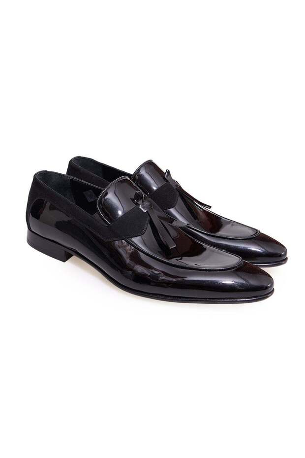 Black Color Laceless Genuine Leather Men's Shoes