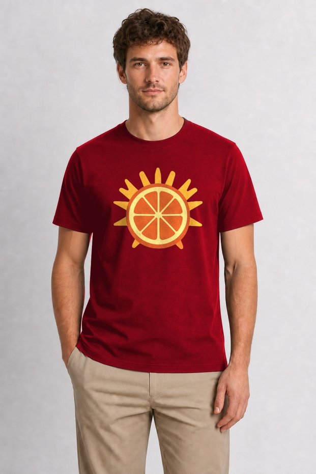 Retro Orange Slice Graphic Print T-Shirt - Red