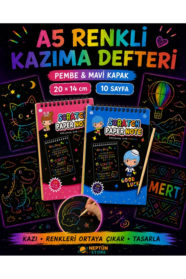 A5 Colorful Rainbow Scrapbook 14×19.5 cm 8 Pages – with Wooden Pen