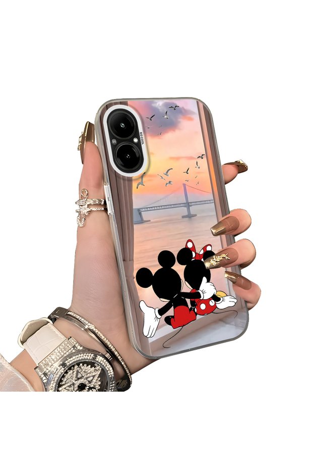 Realme 12 Lite Compatible Silicone Edge Hard Back Case Couple Phone Case with Cartoon Pattern
