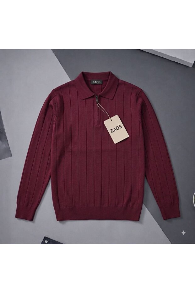 Men's Long-Sleeved Seasonal Polywool Zippered Basic Knitwear Sweater Regular Fit