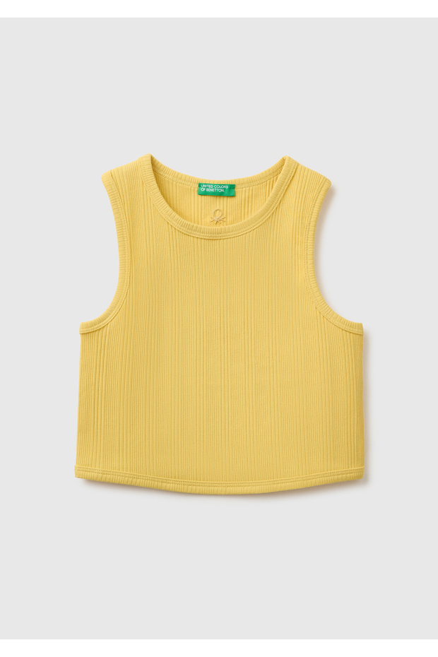 Girl's Mustard Yellow Crew Neck Undershirt with Back Logo Detail
