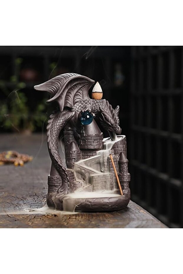 Handmade Dragon Backflow Incense Burner,Ceramic Incense Waterfall Burner With 20 Backflow Cones for Home Office Decor,Yoga Meditation (Brown Dragon)
