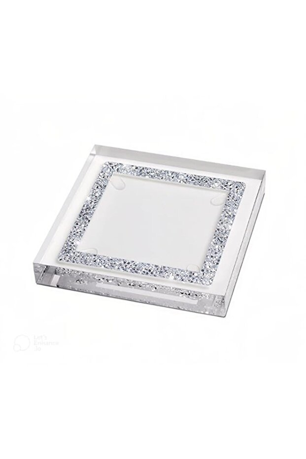 Transparent Acrylic Coaster with Austrian Crystal Border – Elegant Decorative Drink Coaster for Coffee Table, Dining Table, Home Décor, Wedding & Gift