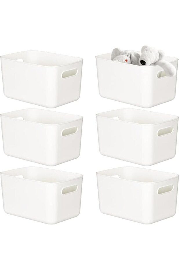 6 Pack Plastic Storage Bins with Handle,Fohome White Durable Storage Container for Kitchen Cupboard,Bathroom,Office,Under Sink Organizer (2)