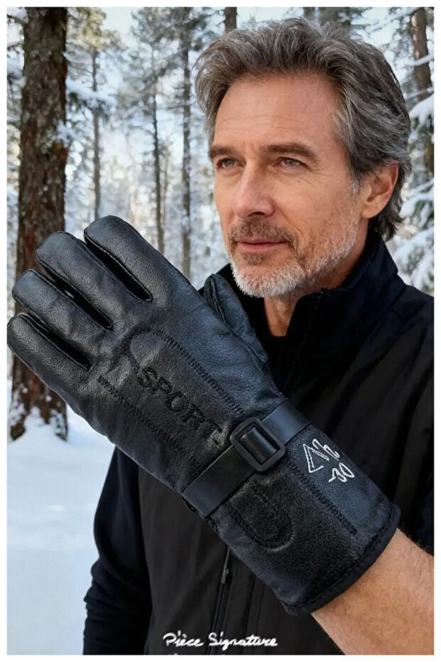 Men's Inflatable Faux Leather Biker Gloves with Fur Inside