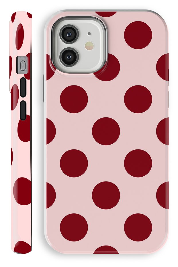 iPhone 12 Red Polka Dot Double Layer Full Covering Printing Glossy Protect Phone Case