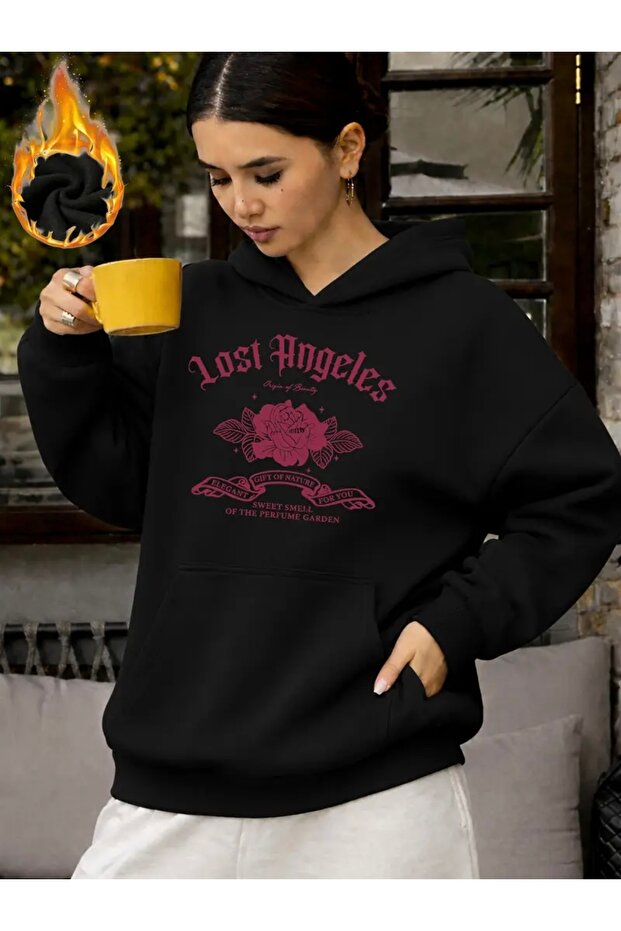 Los Angeles Flower Print Oversized Unisex Women'S/Men's Hooded Sweatshirt
