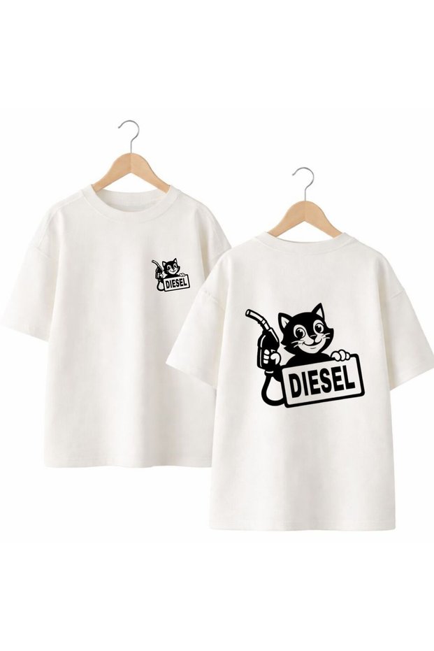 Diesel Back and Front Chest Printed 100% Cotton Oversize Loose Regular Fit Crew Neck T-Shirt