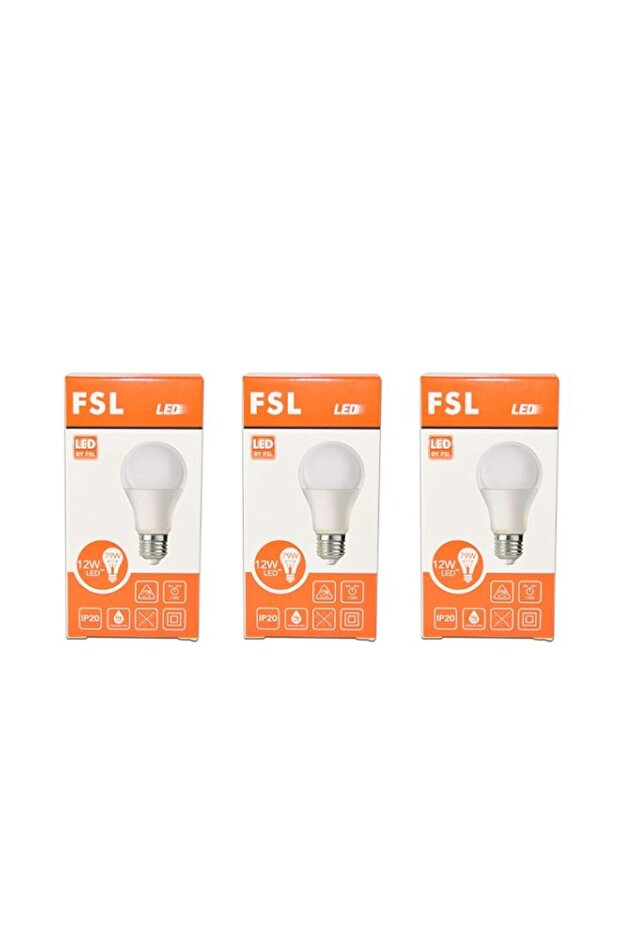 FSL LED Bulb A60 12W E27 AC220-240V White/Warm White/Yellow(Pack of 3) (White 6500K)