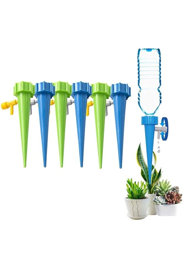 Bukela 6 Pcs Adjustable Drip Irrigation Emitters Self Plant Watering Spikes, Vacation Automatic Plants Water System with Adjustable Control Valve Switch Design, for Indoor and Outdoor Pots