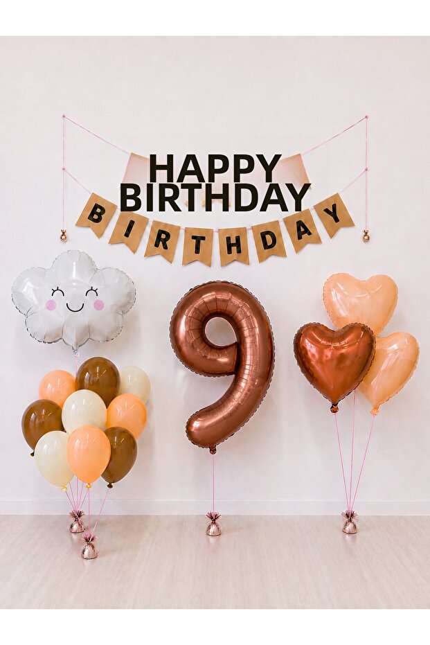 Happy Birthday Kraft Black Retro Balloon Set -9-