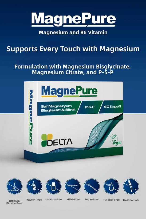 Magnepure - Magnesium Bisglycinate Citrate and Vitamin B6 Supplementing Food 60 Capsules