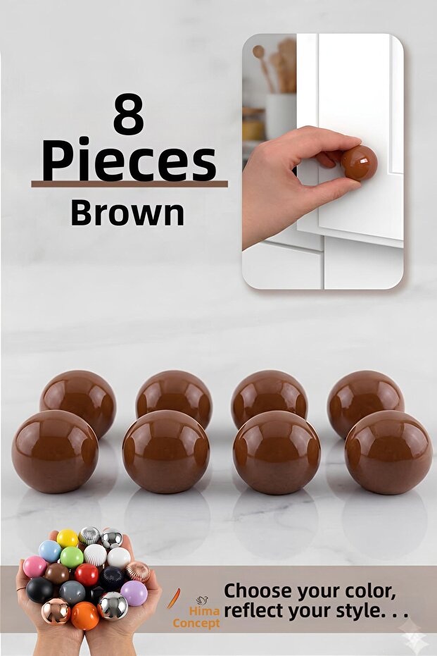 8 Pieces Hard Plastic Knob Round Ball Brown Cabinet Furniture Kitchen Cupboard Drawer Handle Handle Ku