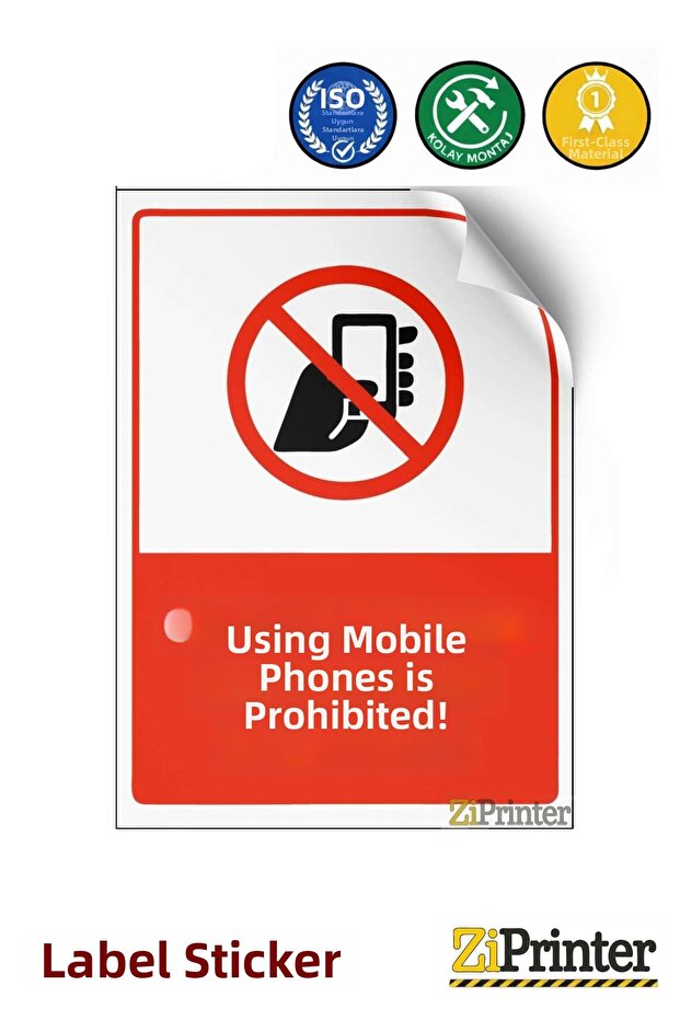 Using a Mobile Phone Is Prohibited! Isg Warning Sign Sticker 70X100 cm