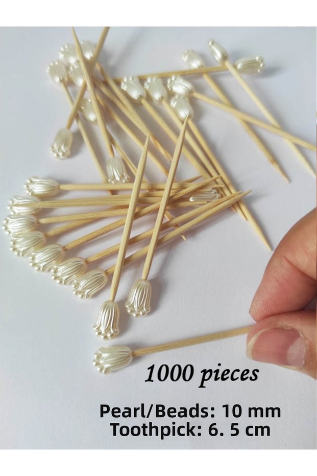 1000 Pieces of Decorative Cream Small Tulip Pearl Bead Toothpicks 6.5 cm - Tulip Size 10 mm