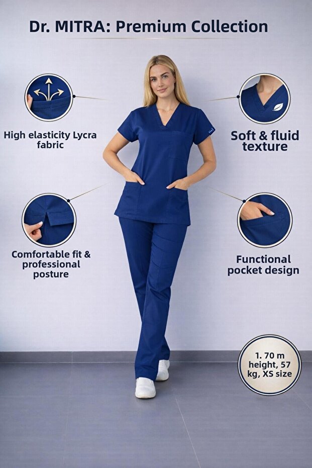 Indigo Light Navy Lycra Nurse Doctor Uniform Unisex Surgical Set Scrubs Uniform