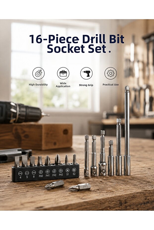16 Piece Bits, Adapter and Screwdriver Bit Set - Lisinya
