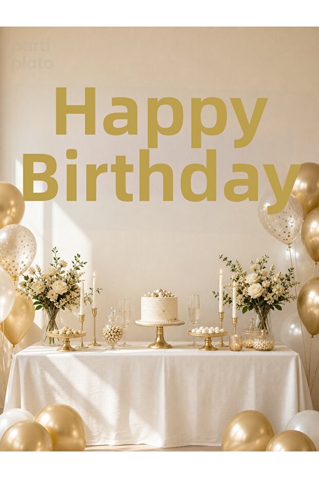 Happy Birthday Gold Gilded Calligraphy Written Birthday Banner Decoration 100 X 20 cm