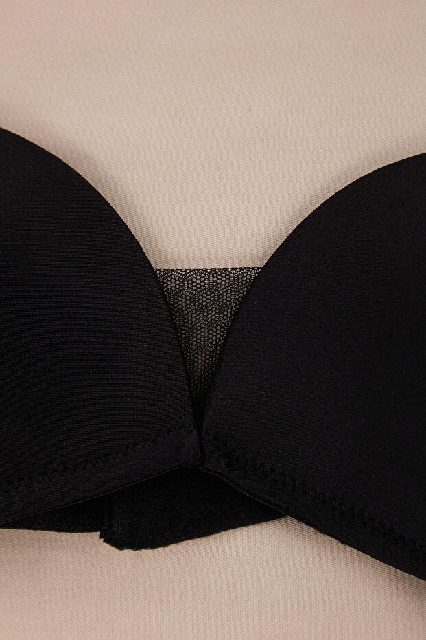 Siyah Micro Push Up T-Shirt Bra Örme Sütyen THMSS26SU00015 - 5