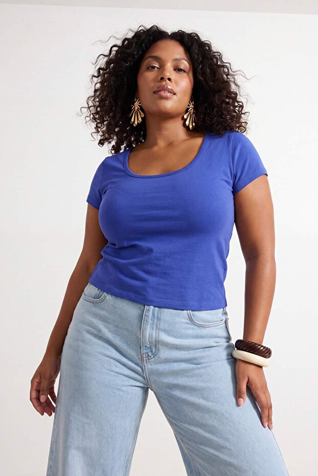 Saks Soft Yumuşak Kumaş Örme Büyük Beden Bluz TBBSS26AF00105 - 2