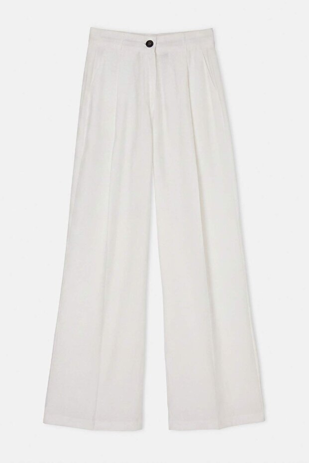 Ekru Dökümlü Pileli Geniş Paça Pantolon TWOSS26PL00231 - 1