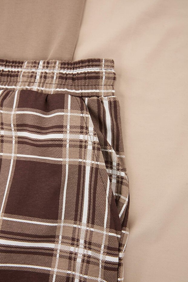 Bej Regular Ekose / Kareli Homewear Büyük Beden Pijama Takımı TMNSS26AI00018 - 5