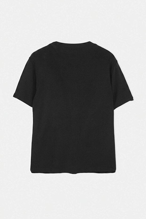 Siyah Fitted/Vücuda Oturan Kısa Kollu Pamuk Ribana Örme Büyük Beden T-Shirt TBBSS26BF00079 - 6