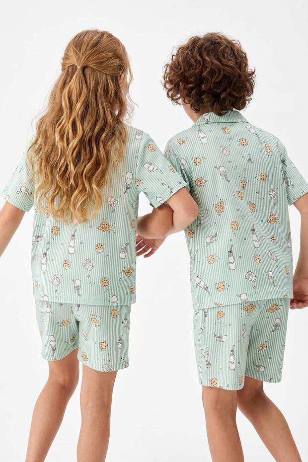 Yeşil %100 Pamuk Unisex Pijama Takımı TKDSS26PT00026 - 3