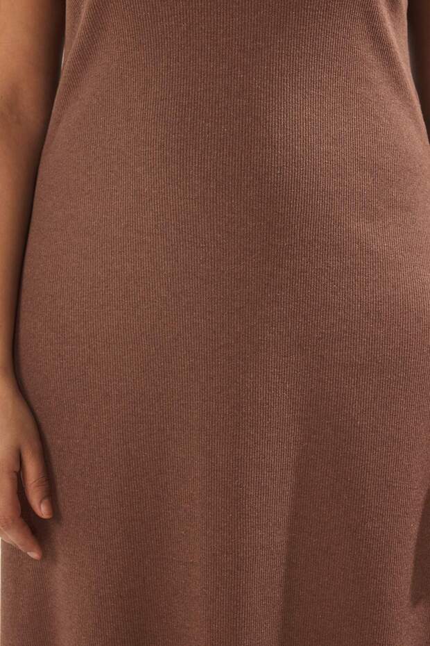 Kahverengi Fitilli A-line Midi Örme Elbise TBBSS24AH00130 - 4