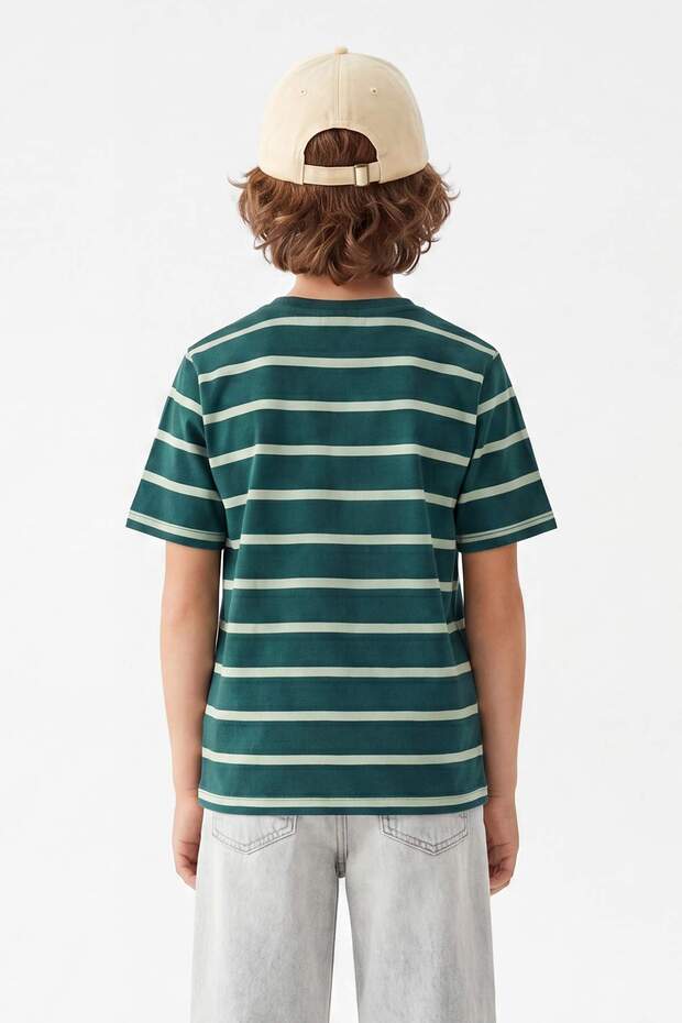Yeşil-Taş-Haki 3'lü Erkek Çocuk %100 Pamuk Basic Kısa Kol Örme T-Shirt TKDSS25TS00021 - 8