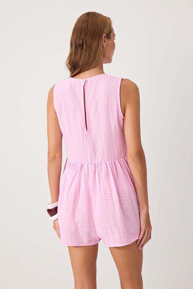 Pembe Dokuma Mini 100% Pamuk Müslin Plaj Tulum TBESS26TU00003 - 4